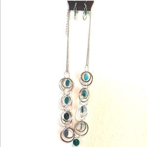 New Aqua and silver necklace bracelet earrings set